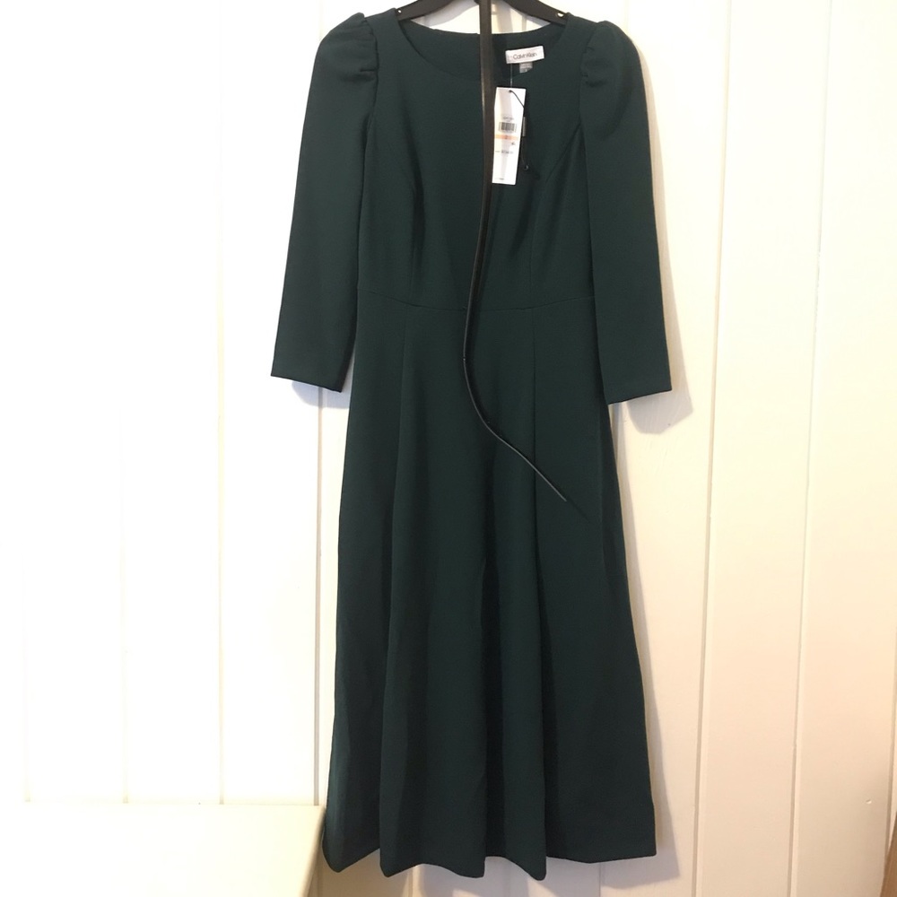NWT Calvin Klein MIDI Dress Forest Green sz 2